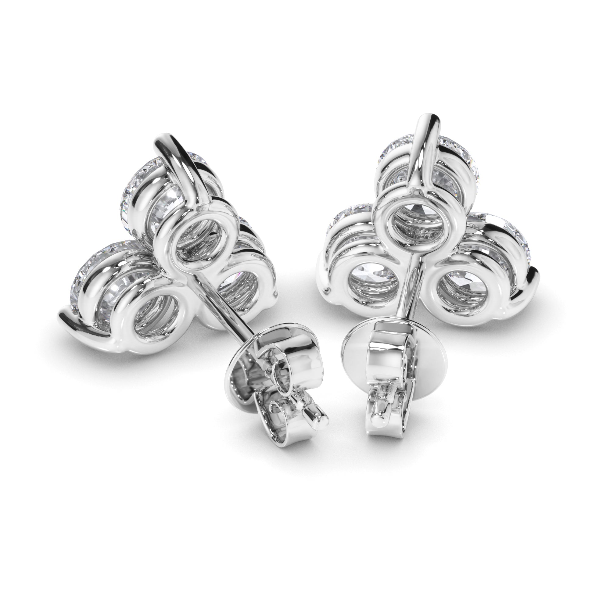 Round Brilliant Cut Diamond 3-Stone Stud Earrings