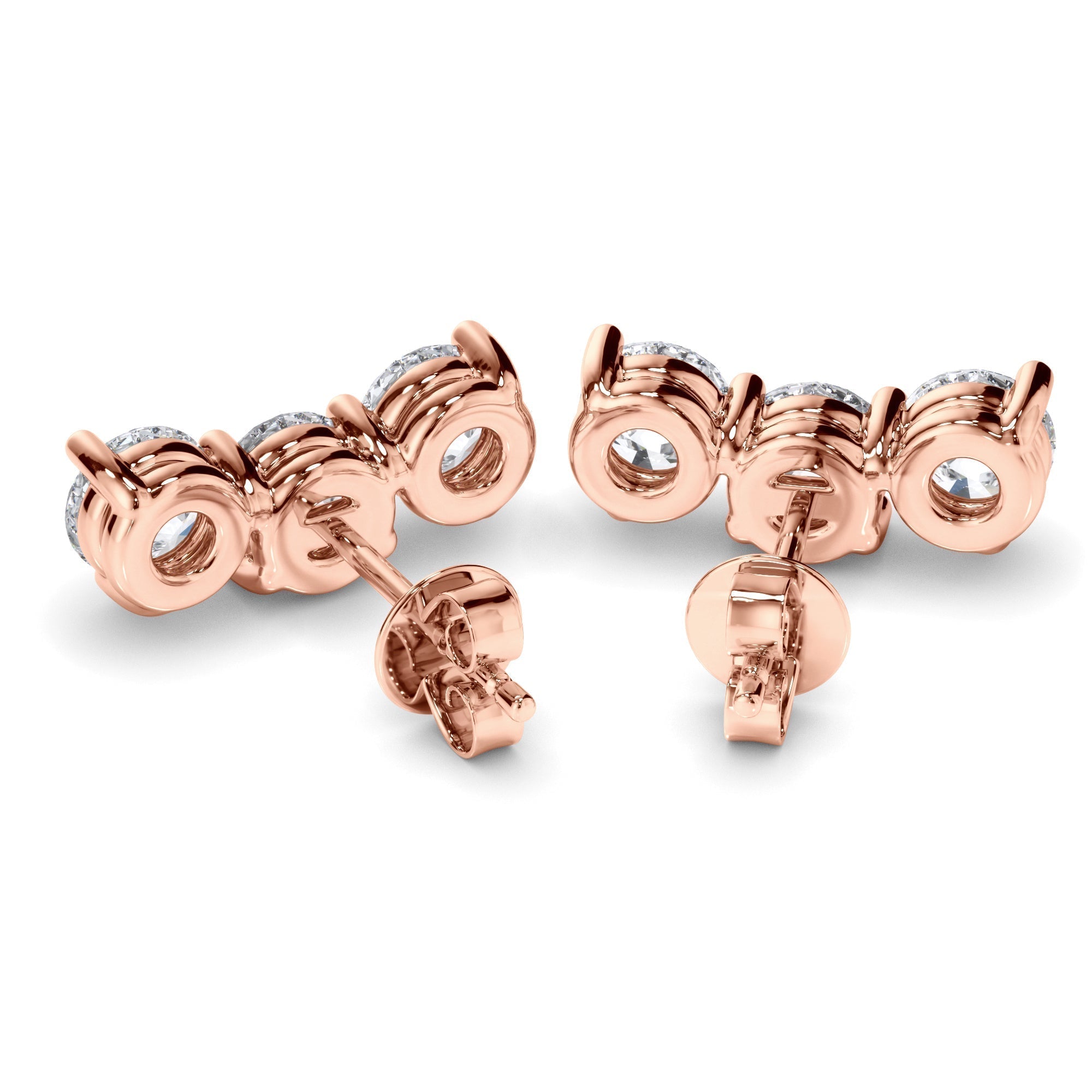 Round Brilliant Cut 3-Stone Stud Earrings