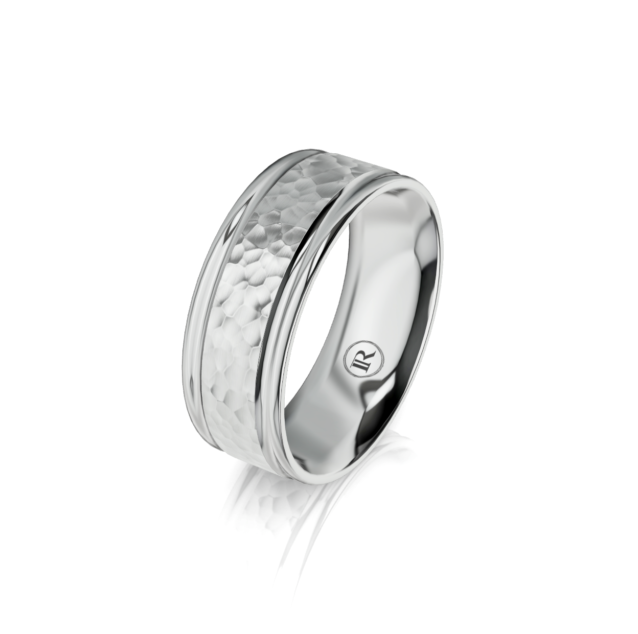 9ct White Gold Hammered Finish Wedding Ring