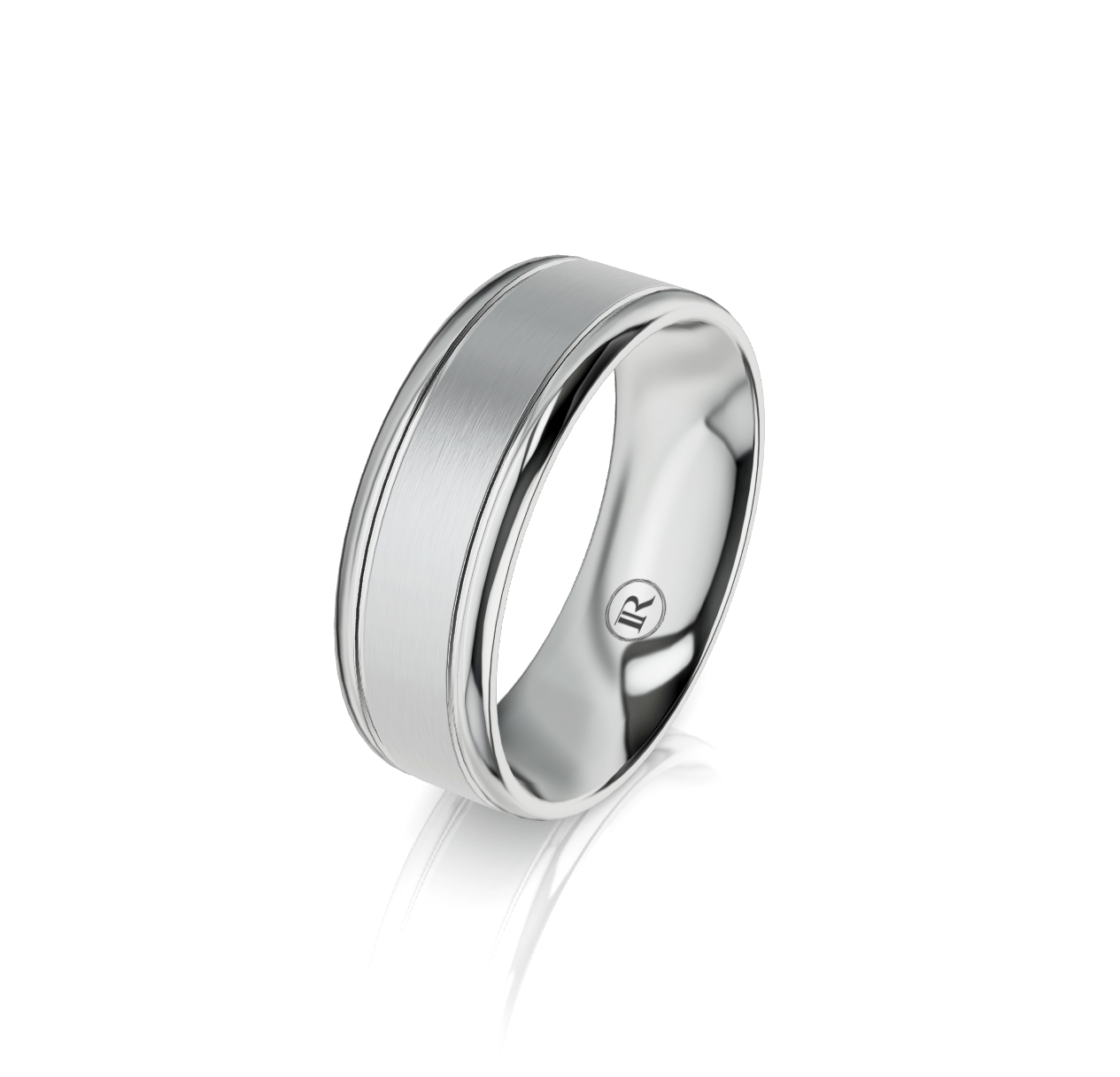 9ct White Gold Brushed Groove Detail Wedding Ring