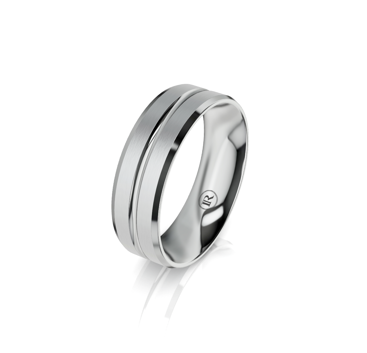 9ct White Gold Groove Detail Wedding Ring